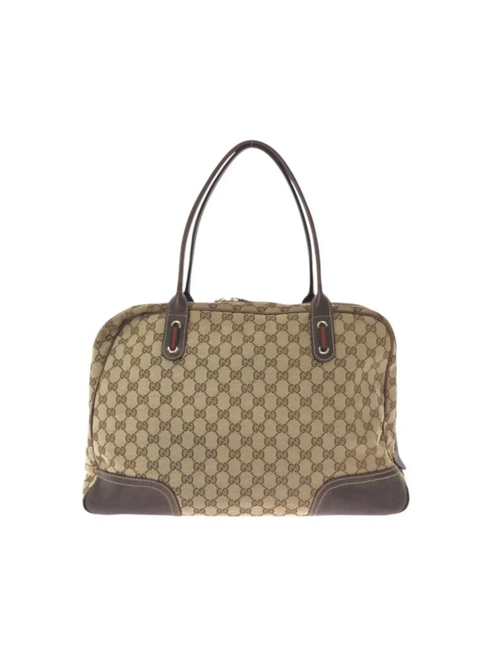Gucci Sherry Line Principe Beige Brown GG Canvas Leather Tote Shoulder